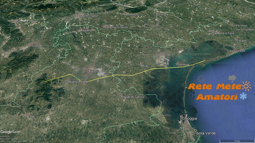 Ricostruzione del percorso fatto dal tornado - Rete Meteo Amatori