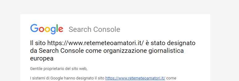 Rete Meteo Amatori è stato designato da Google come Organizzazione Giornalistica Europea