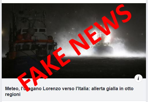 L'articolo riguardante la Notizia Falsa che Uragano Lorenzo è diretto in Italia