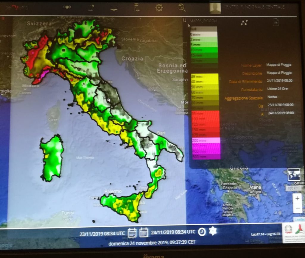 le aree con maggior accumuli del 24 novembre 2019