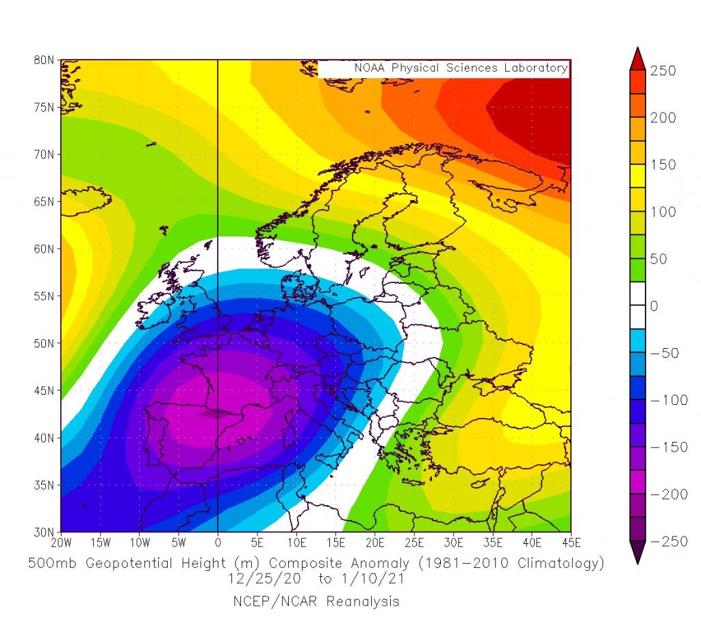 Anomalie di geopotenziali da Natale 2020 al 10 Gennaio 2021