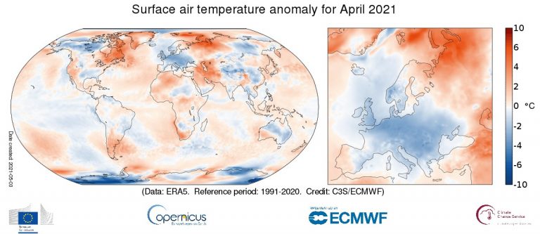 Il più freddo Aprile dal 2003 in Europa, più caldo della media a livello globale