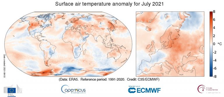 Luglio 2021 il secondo più caldo in Europa e il terzo nel mondo