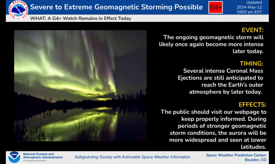 Nuova Aurora con Tempesta Geomagnetica di Livello G4+ tra il 12 e il 13 Maggio 2024