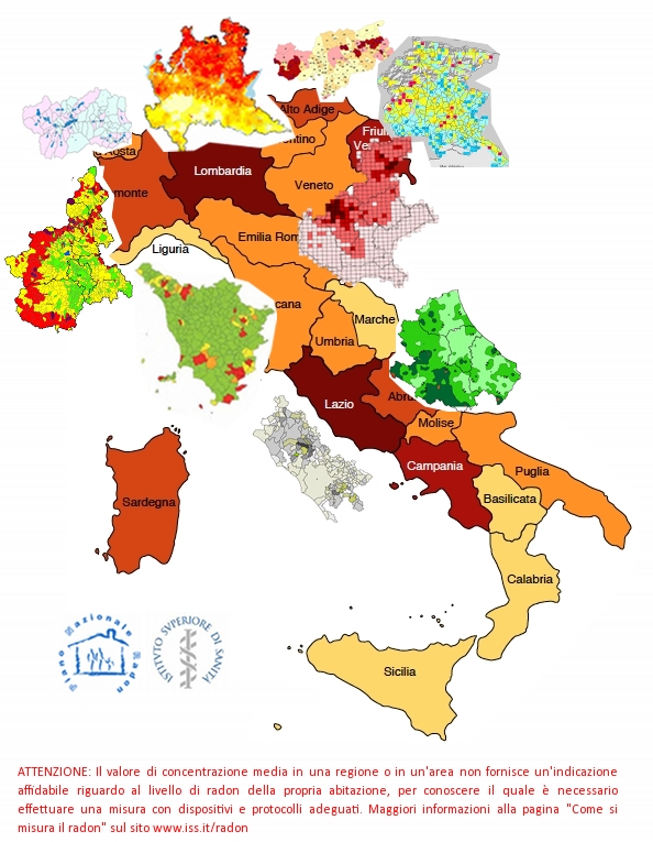 Radon concentrazione media in Italia