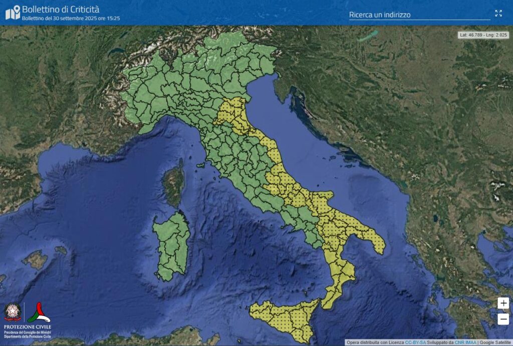 Allerta meteo gialla 1 ottobre 2025