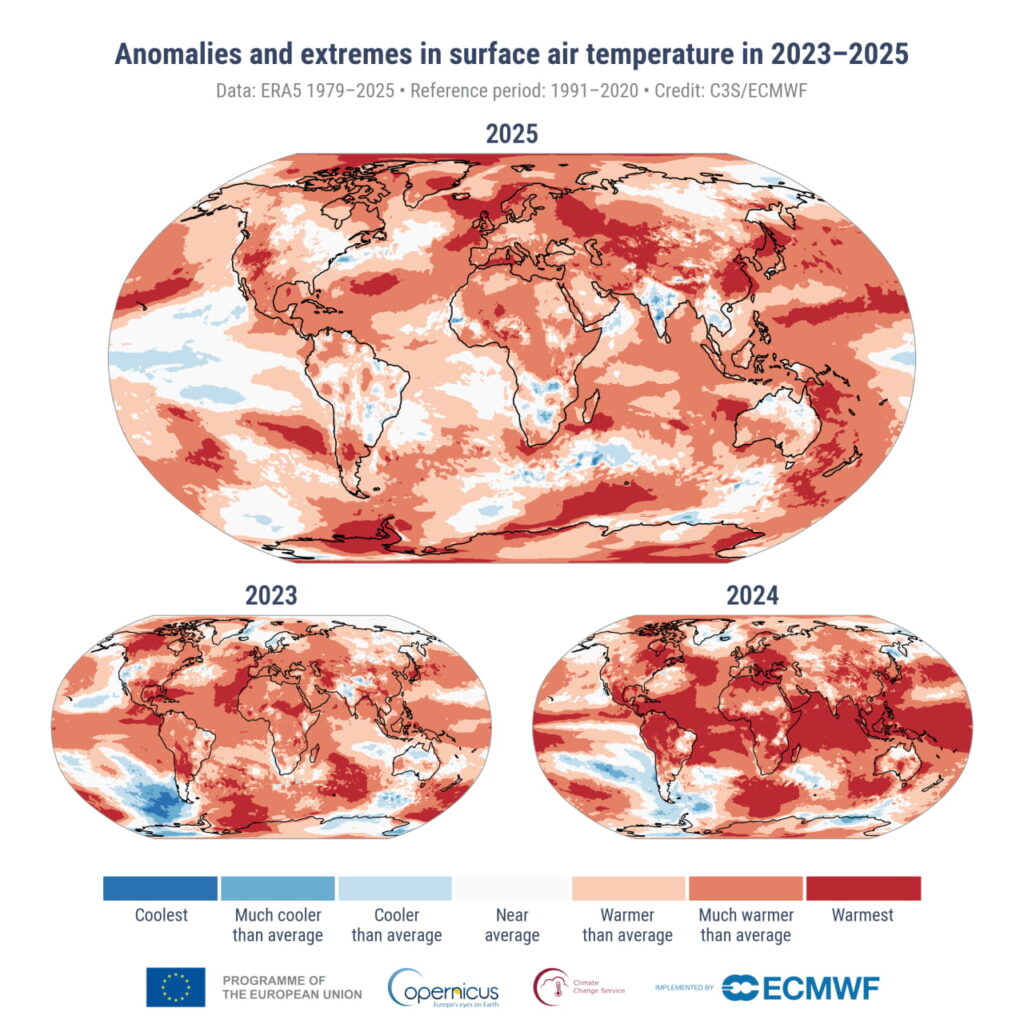 Clima 2025: il terzo anno più caldo mai registrato secondo i dati Copernicus